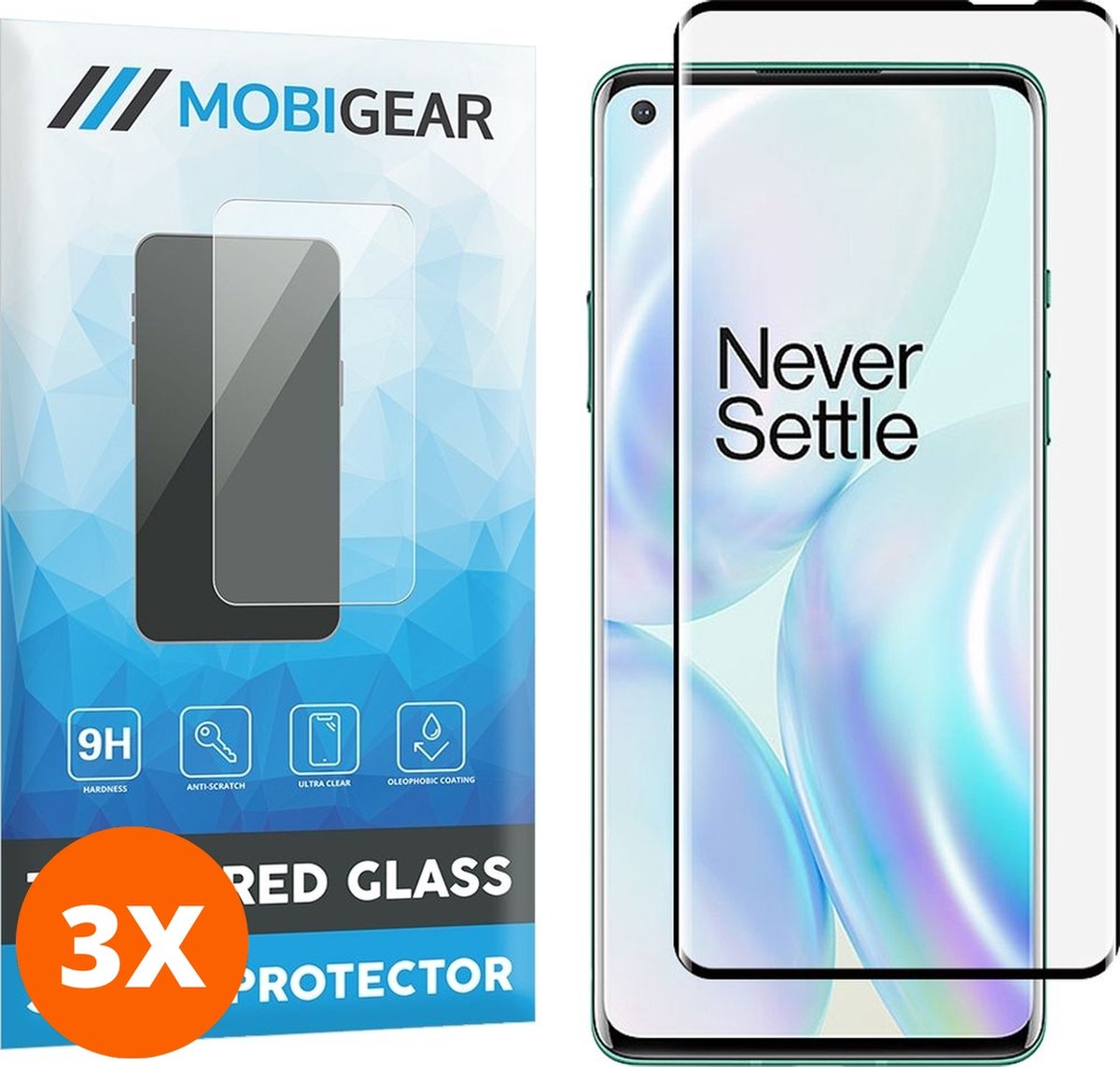 Mobigear Screenprotector geschikt voor OnePlus 8 Glazen | Mobigear Curved Screenprotector - Case Friendly - Zwart (3-Pack)