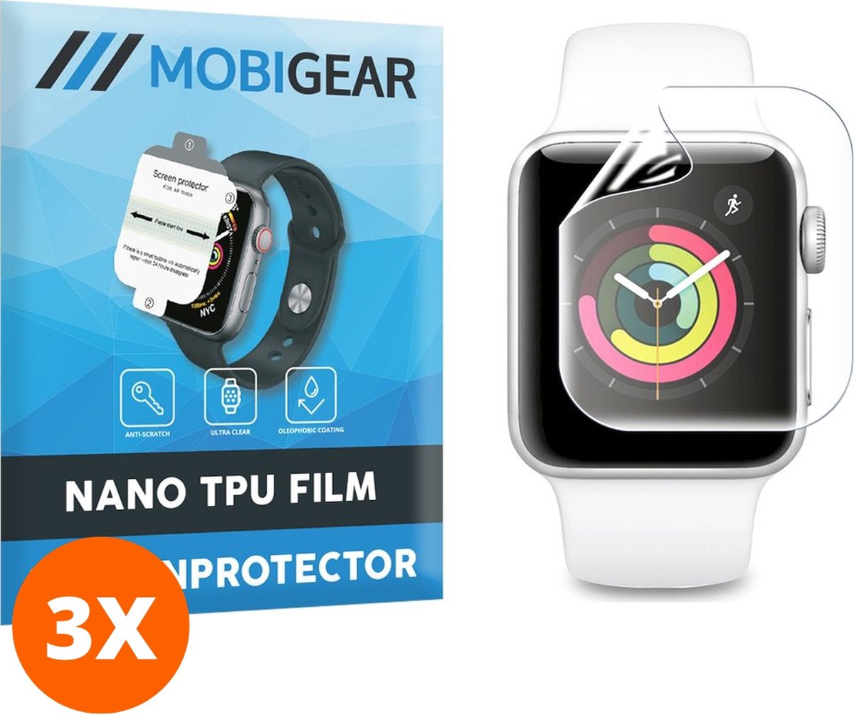 Mobigear Screenprotector geschikt voor Apple Watch - 38 mm Hydrogel TPU | Mobigear Screenprotector - Case Friendly (3-Pack)