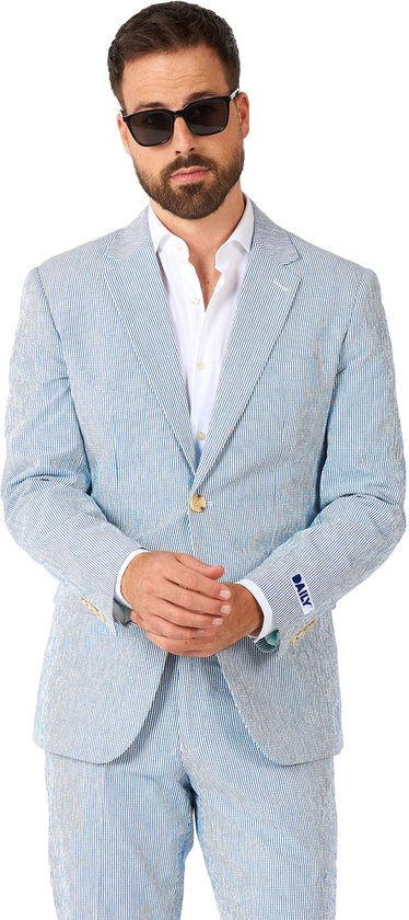 OppoSuits Daily Seer Sucker - Costume décontracté pour homme - Tenue décontractée chic - Pantalon et blazer inclus - Blauw - Taille : UE 52