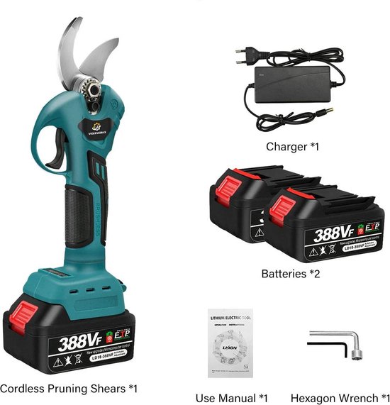 Sécateur électrique sans fil avec batterie et chargeur , sécateur