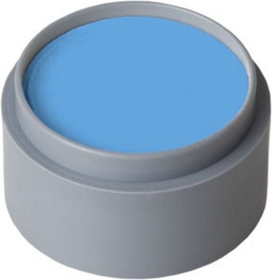 Blauwe schmink in een grijs potje.