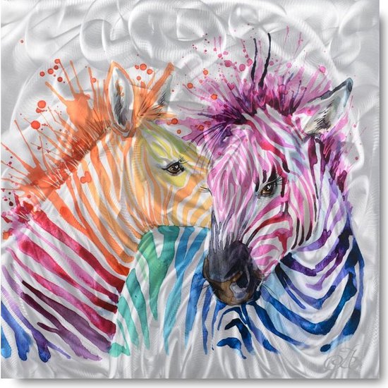 Schilderij Metaal zebra modern 80 x 80 Artello - handgeschilderd schilderij met signatuur - schilderijen woonkamer - wanddecoratie - 700+ collectie Artello schilderijenkunst