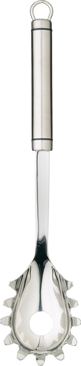 KC Blue Professional Spaghettilepel - Pastalepel met Ovaal Handvat en Ophanglus Roestvrij Staal 32 centimeter - Zilver