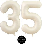 Cijfer Helium Folie ballon XL - 35 jaar cijfer - Creme - Satijn - Nude - 100 cm - leeftijd 35 jaar feestartikelen verjaardag