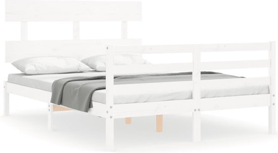 vidaXL-Bedframe-met-hoofdbord-massief-hout-wit-140x190-cm