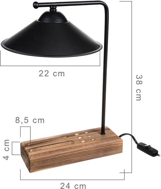 Lampe de table Arn - Lampe de bureau - E27 - Couleur Zwart et Bois -  Massief Hout -... | bol