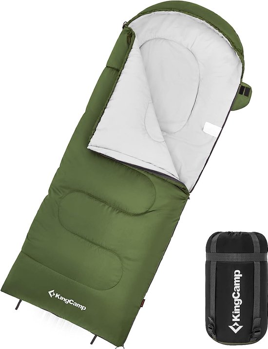KingCamp Oasis Slaapzak met hoofdeinde voor volwassenen, licht, voor 3 seizoenen, 220 x 75 cm, blauw