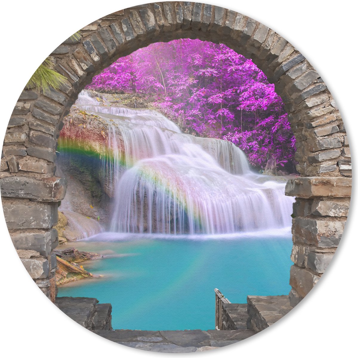 Muismat rond 40x40 cm - Mousepad Bloemen - Regenboog - Waterval - Doorkijk - Ronde muismatten