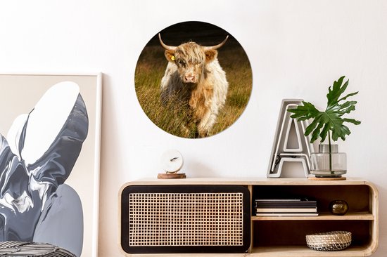 WallCircle - Stickers muraux muraux - Cercle de papier peint - Highlander écossais - Lumière - Herbe - Animaux - 50x50 cm - Cercle mural - Autocollant - Autocollant de papier peint rond