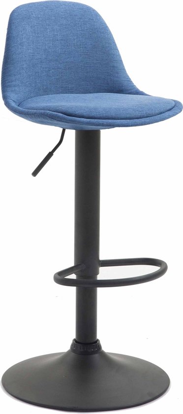 Barkruk Osborne Deluxe - Blauw - Zwart - Modern Design - Rugleuning - Voetensteun - Voor Keuken en Bar - Gestoffeerde Zitting