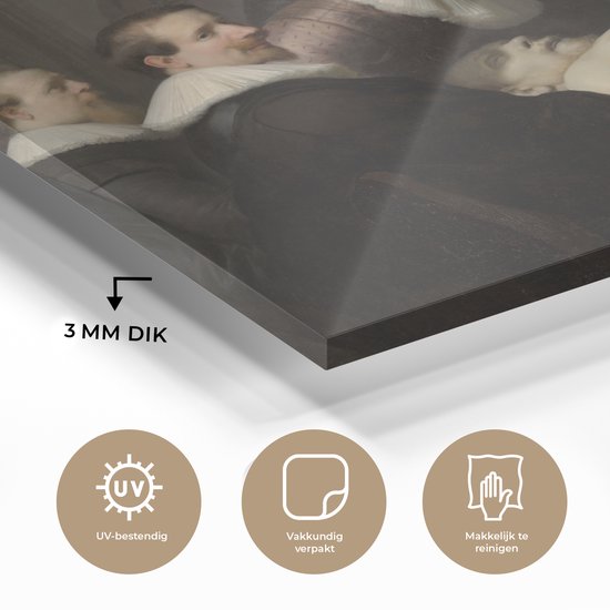 Peinture sur verre - La leçon d'anatomie du Dr. Nicolaes Tulp - Peinture de Rembrandt van Rijn - 20x20 cm - Peintures sur Verre Peintures - Photo sur Glas