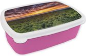 Broodtrommel Roze - Lunchbox - Brooddoos - Bos - Nacht - Lucht - Horizon - Bomen - 18x12x6 cm - Kinderen - Meisje