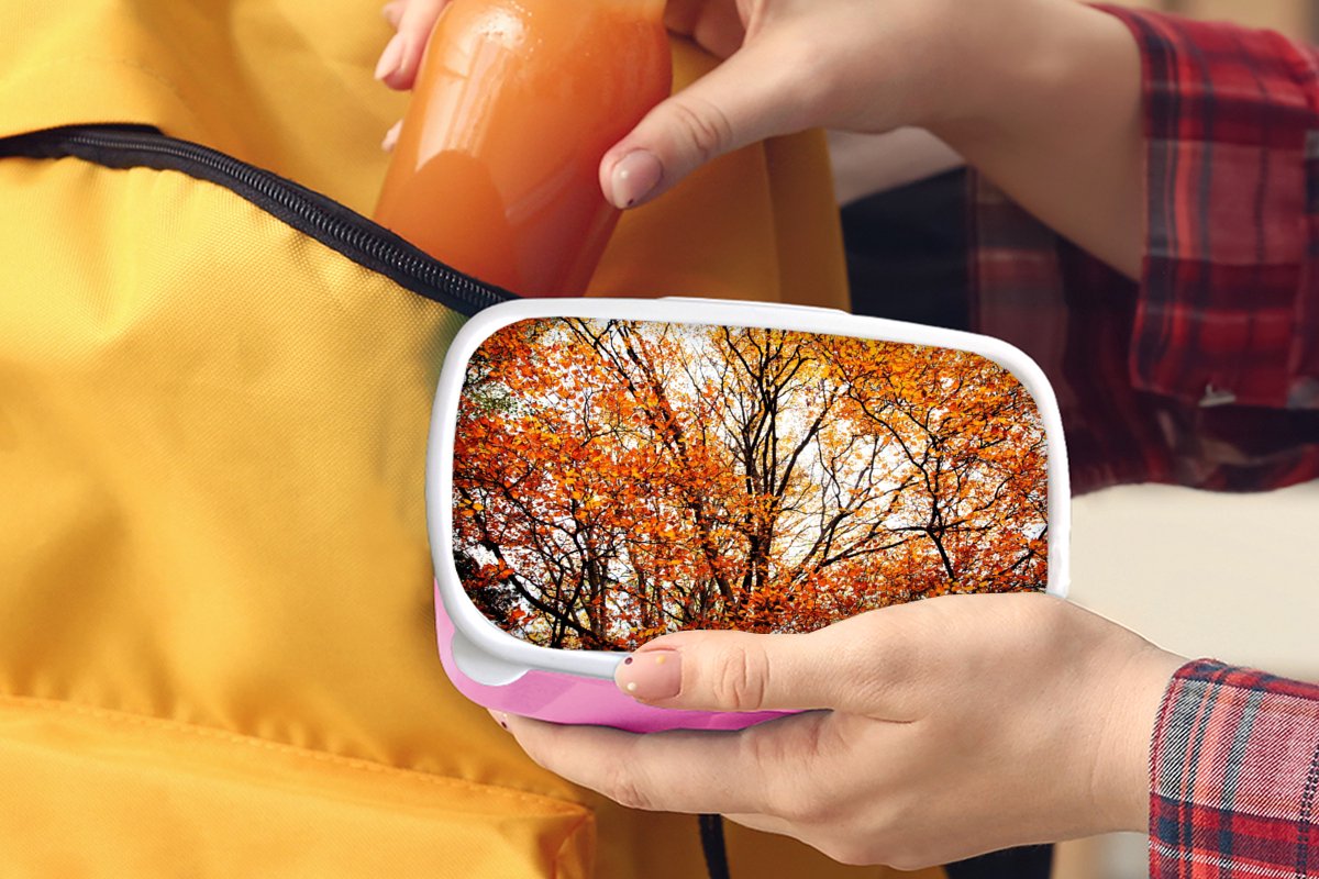 Broodtrommel Roze - Lunchbox - Brooddoos - Bos - Herfst - Seizoenen - 18x12x6 cm - Kinderen - Meisje