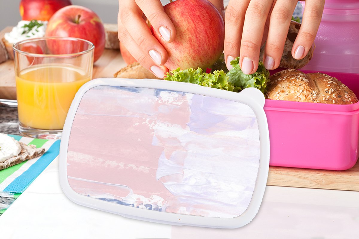 Broodtrommel Roze - Lunchbox - Brooddoos - Pastel - Design - Verf - 18x12x6 cm - Kinderen - Meisje