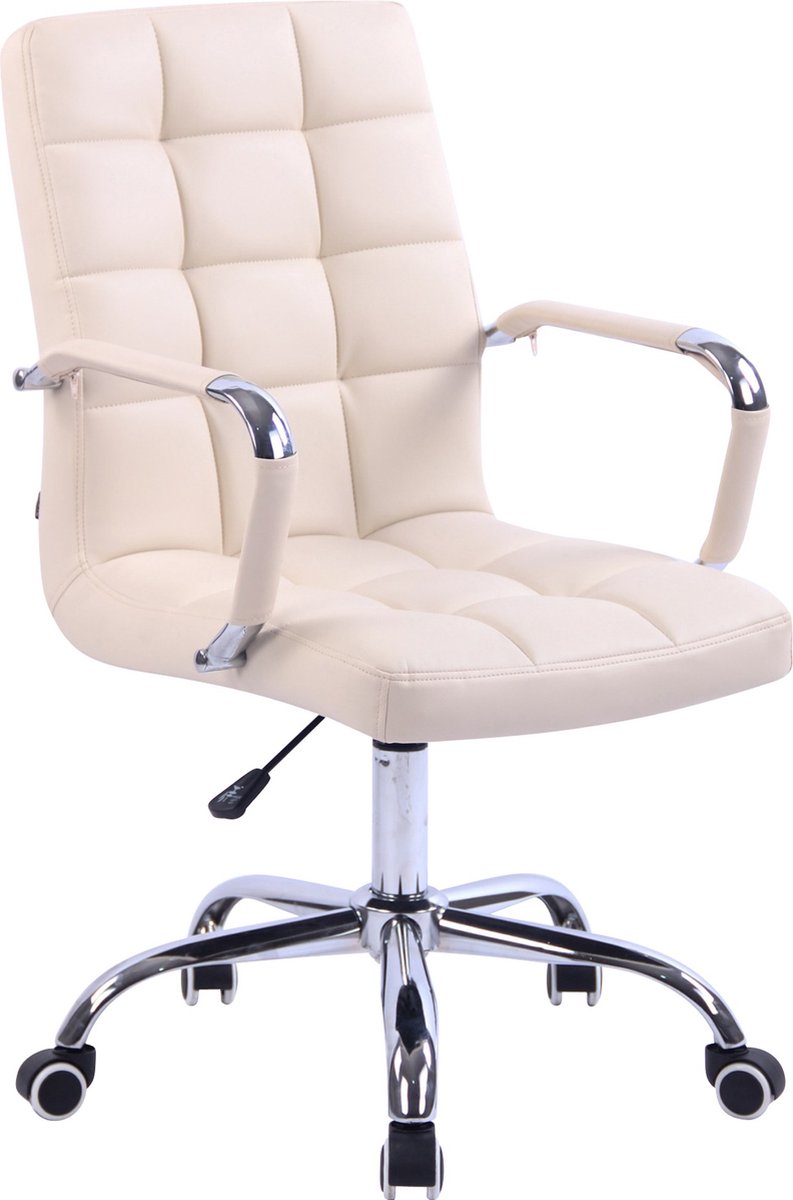 Beatrice Bureaustoel Deluxe - Crème - Op wielen - Kunstleer - Voor volwassenen - Ergonomische bureaustoel - In hoogte verstelbaar 45-55cm