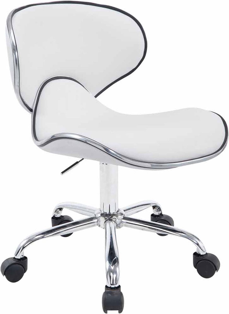 Werkkruk Donato - Wit - Op wieltjes - Kunstleer - Ergonomische bureaustoel - Voor volwassenen - In hoogte verstelbaar