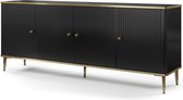 PASCAL MORABITO Buffetkast met 4 deurtjes van mdf en staal - Zwart en goudkleurig - SINEAD - van Pascal Morabito L 182 cm x H 73 cm x D 40 cm