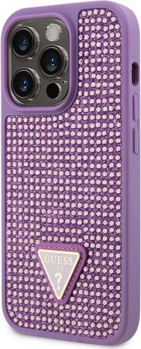 Guess Rhinestones Triangle Logo Back Cover - Geschikt voor Apple iPhone 14 Pro (6.1") - Paars