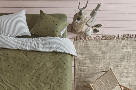 vtwonen Housse de Couette Coeurs Rayés - Vert - 240 x 200/220 cm + 2x 60 x 70 cm