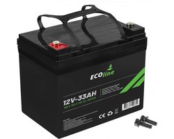 EcoLine - AGM 12V 33AH - 33000mAh VRLA Batterij - 196 x 130 x 174 - Deep Cycle Accu.