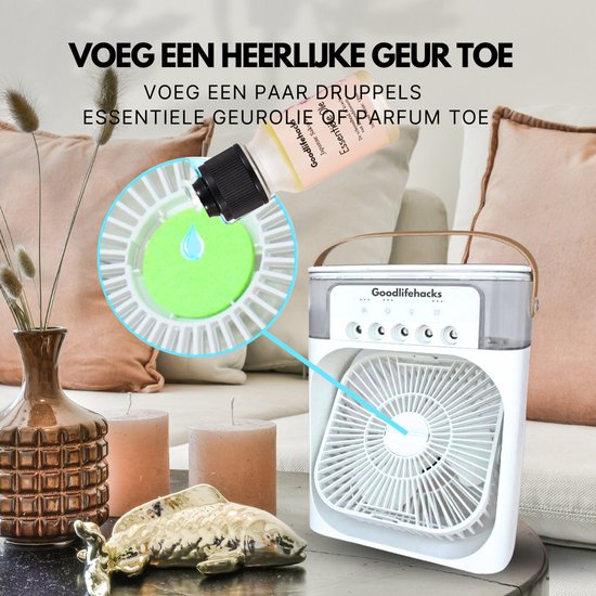 Good lifehacks Mini Airco - Aircooler - Luchtkoeler - Airconditioning - Tafel Ventilator - Luchtbevochtiger - 600ml - Luchtverfrisser - Aroma Diffuser