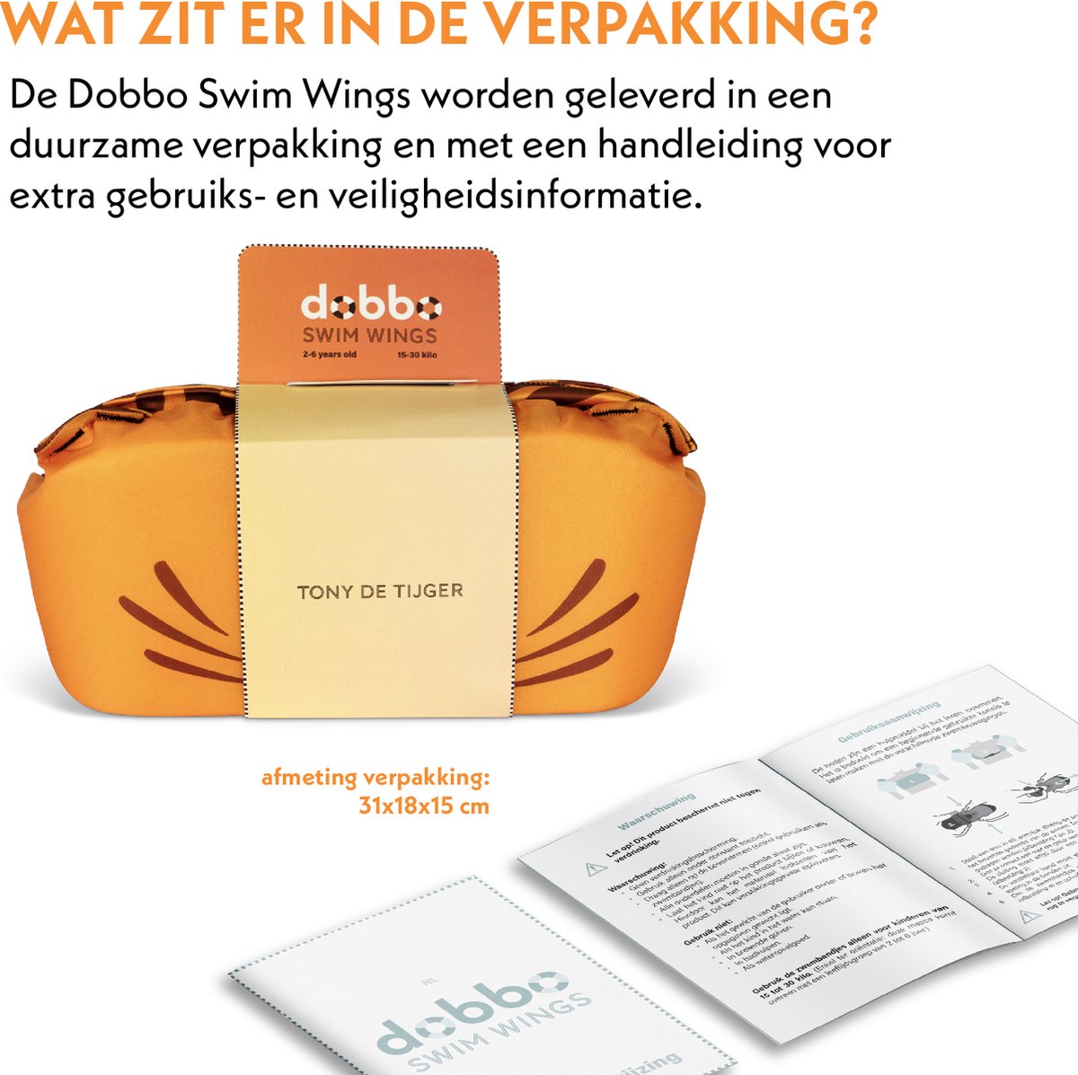 DOBBO Tony de Tijger - Puddle Jumper - Zwembandjes - Zwemvest - Zwemvleugels - voor Kind van 2 tot 6 jaar - 15 tot 30kg - Oranje — afbeelding 4