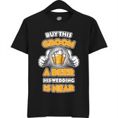Buy This Groom A Beer | Vrijgezellenfeest Cadeau Man - Groom To Be Bachelor Party - Grappig Bruiloft En Bruidegom Bier shirt - T-Shirt - Unisex - Zwart - Maat XL