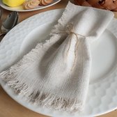 Handgemaakte stoffen servetten van 100% katoen met franje, set van 4, katoenen servetten van 17,7 x 17,7 inch herbruikbare servetten doek wasbare tafelservetten voor huwelijksfeest (wit)