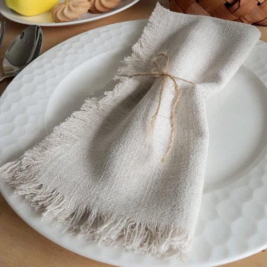 Serviettes en tissu 100% coton faites à la main avec franges, lot de 4,  serviettes en... | bol