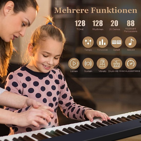 COSTWAY Keyboard Piano 88 Toetsen, Inklapbare Digitale Piano Met 1000 Ritmes 1000 Tonen 150 Demos Bluetooth Midi Piano Voor Kinderen Met Microfoon En Draagtas E Piano Voor Beginners