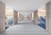 Fotobehang - Vlies Behang - 3D Tunnel door de Wolken - 254 x 184 cm