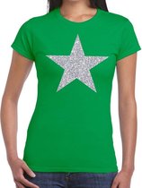 Zilveren ster glitter t-shirt groen dames - shirt glitter ster zilver XL