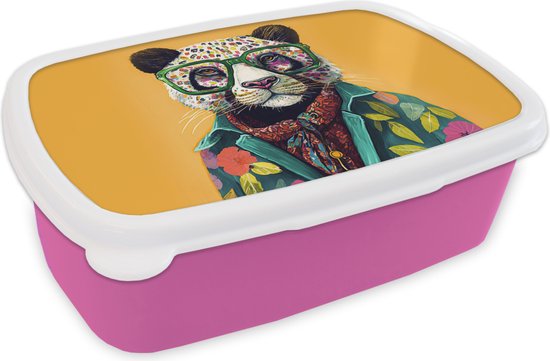 Lunch box Rose - Lunch box - Boîte à pain - Panda - Verres - Fleurs - Hippie - 18x12x6 cm - Enfants - Fille