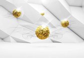 Fotobehang - Vlies Behang - Gouden Ballen in een 3D Ruimte - 312 x 219 cm