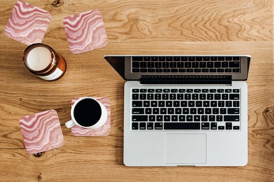 Sous-verres de Verre - Agate - Rose - Pierres - Cristal - 10x10 cm - Dessous de verre - 6 pièces