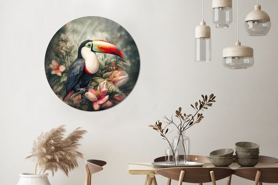 Foto: Wallcircle muurstickers behangcirkel toekan vogels bloemen planten tropisch 100x100 cm muurcirkel zelfklevend ronde behangsticker xxl