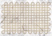 Fotobehang - Vlies Behang - Marmer met Gouden Hexagons - 312 x 219 cm