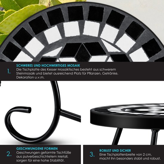 KESSER® Table Mosaïque Tables de bistrot Tabouret Fleur Ronde 60 x 34 cm Table d'Appoint Mosaïque en Métal Tables de Tables de balcon Table de Patio Balcon Pierre Mosaïque Table de Jardin Intérieur Extérieur