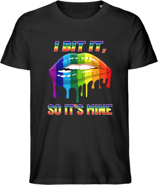 T Shirt Heren en Dames - Pride Mond - Regenboog Kleuren - Zwart - 3XL