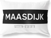 Tuinkussen MAASDIJK - ZUID-HOLLAND met coördinaten - Buitenkussen - Bootkussen - Weerbestendig - Jouw Plaats - Studio216 - Modern - Zwart-Wit - 50x30cm