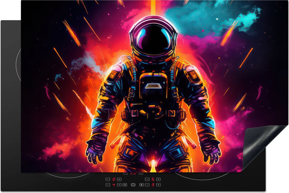 KitchenYeah® Inductie beschermer 80.2x52.2 cm - Astronaut - Neon - Gaming - Ruimte - Kookplaataccessoires - Afdekplaat voor kookplaat - Inductiebeschermer - Inductiemat - Inductieplaat mat