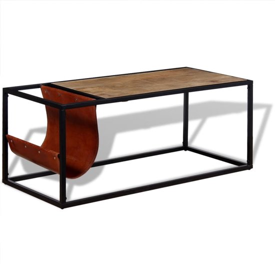 vidaXL Table basse avec porte-revues en cuir véritable 110x50x45 cm