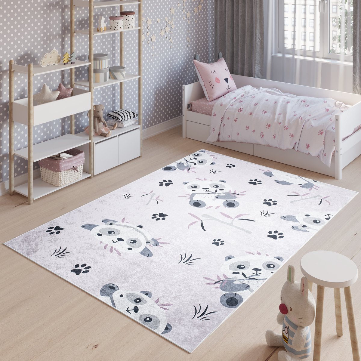 Tapiso Emma Vloerkleed Kinderkamer Grijs Blauw Panda Baby Kinderen Speelmat- 160x230 Grijs 10