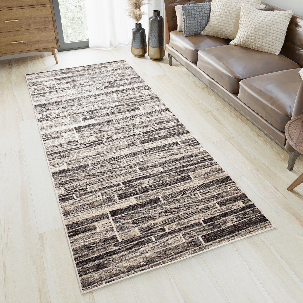 Tapiso Versay Franges Tapis Chemin Grijs Foncé Long Pile Salon Chambre  Couloir Taille