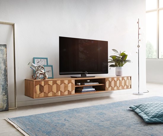 Tv-meubel Fevo acacia natuur 200 cm 2 deuren zwevend lowboard