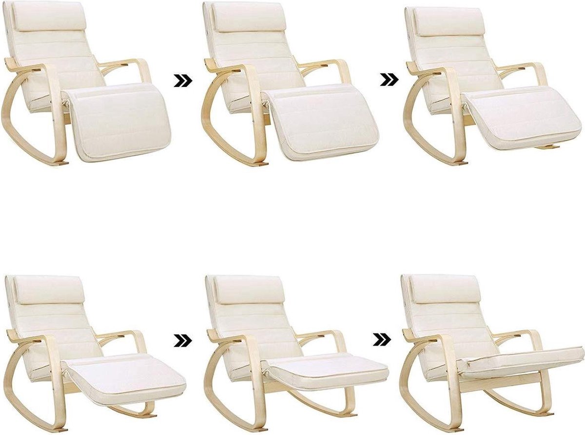 Schommelstoel met Verstelbare Voetensteun - Naturel/ Beige - 67x115x91 cm (BxDxH) — afbeelding 6