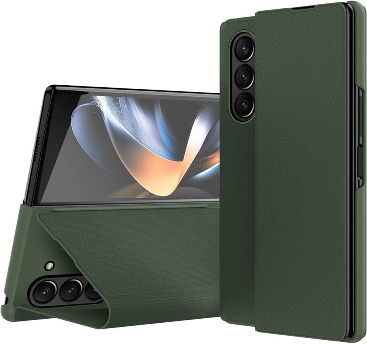 Kevlar Book Case Kunstleer Groen Hoesje Geschikt voor Samsung Galaxy Z Fold 5