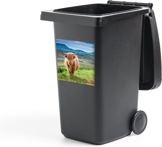 Container sticker Schotse hooglander - Koe - Natuur - Berg - Gras - 40x40 cm - Kliko sticker