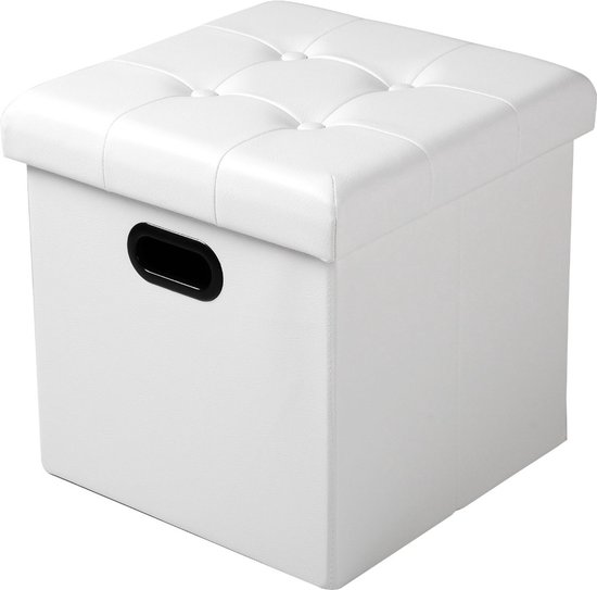 Pouf avec espace de rangement Jacki - Repose-pieds avec espace de rangement - Hocker de Opbergbox - Boîte de siège avec couvercle - Wit - Cuir artificiel - 37,5x37,5x38cm