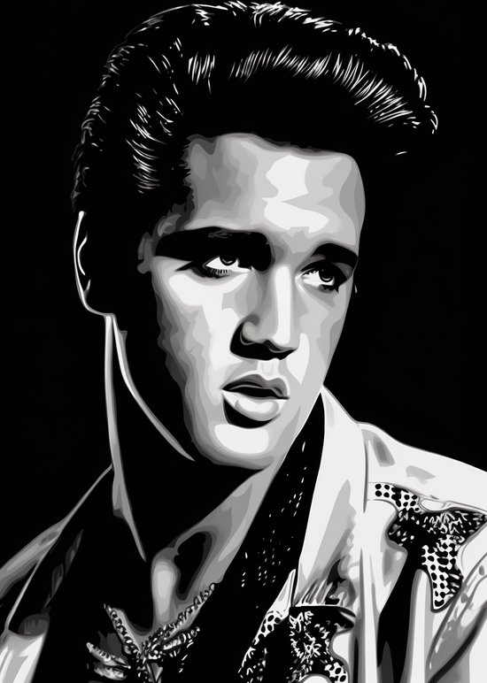 Elvis Poster - Elvis Presley Zwart Wit - Elvis - Muziek - Rock and Roll - Woondecoratie - posters - formaat 60x90cm - 675